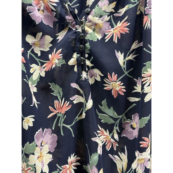 American Living Womens Sheer Long Sleeve Navy Floral Blouse Size XL - Picture 5 of 9